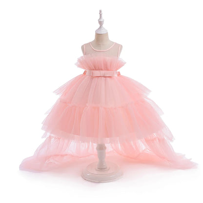 Robes d'été pour bébés filles, demoiselles d'honneur, baptême, tulle, traîne, robe de princesse de mariage, anniversaire, robe de première communion pour filles, avec nœud.