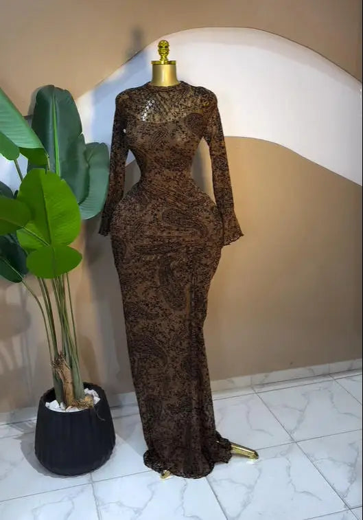 CM.YAYA 2025 Autunno Donna Manica lunga Maglia impilata Vedi anche con fodera Aderente Abito lungo da sera Compleanno Abiti da festa sexy