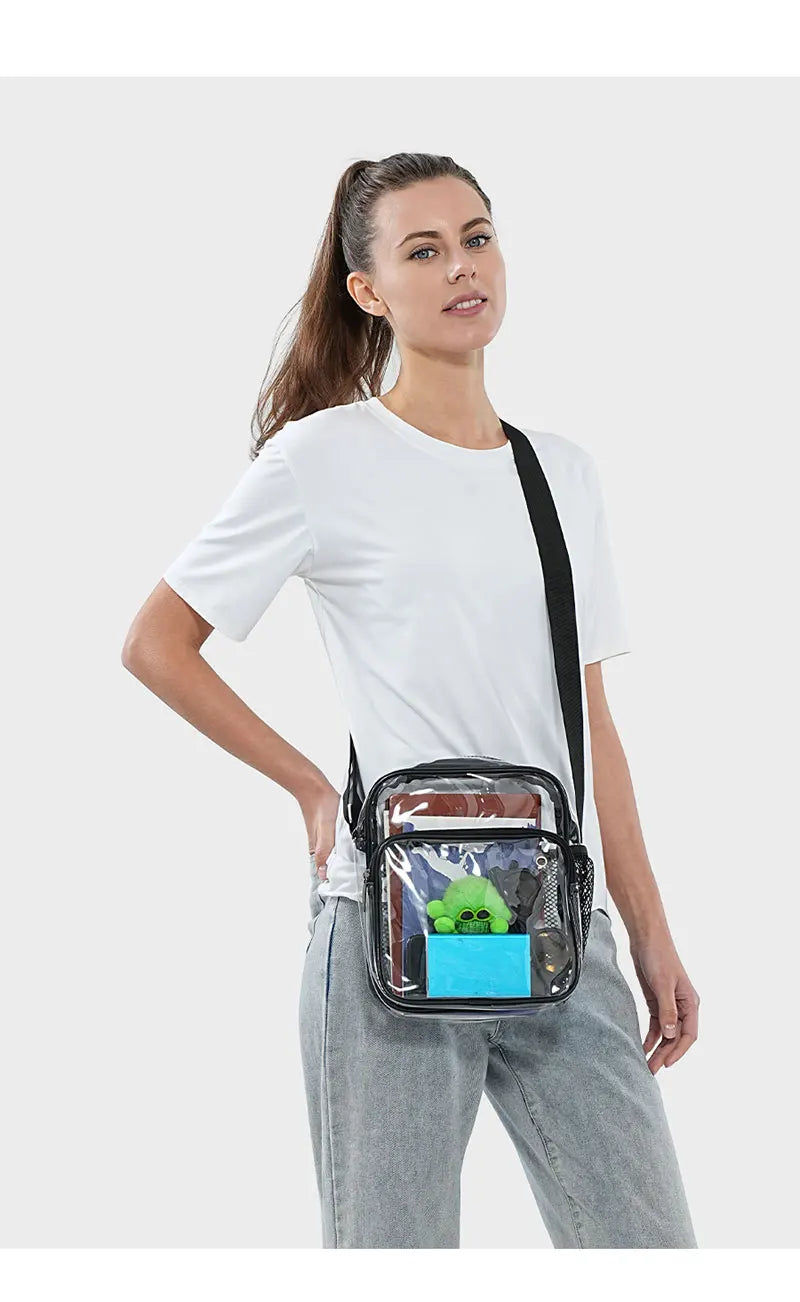 TINYAT Borse da donna in PVC trasparente impermeabile con cinturino in rete leggera Metti per cuffie perse Jack Ombrello per cellulare iPad da 9,7 pollici