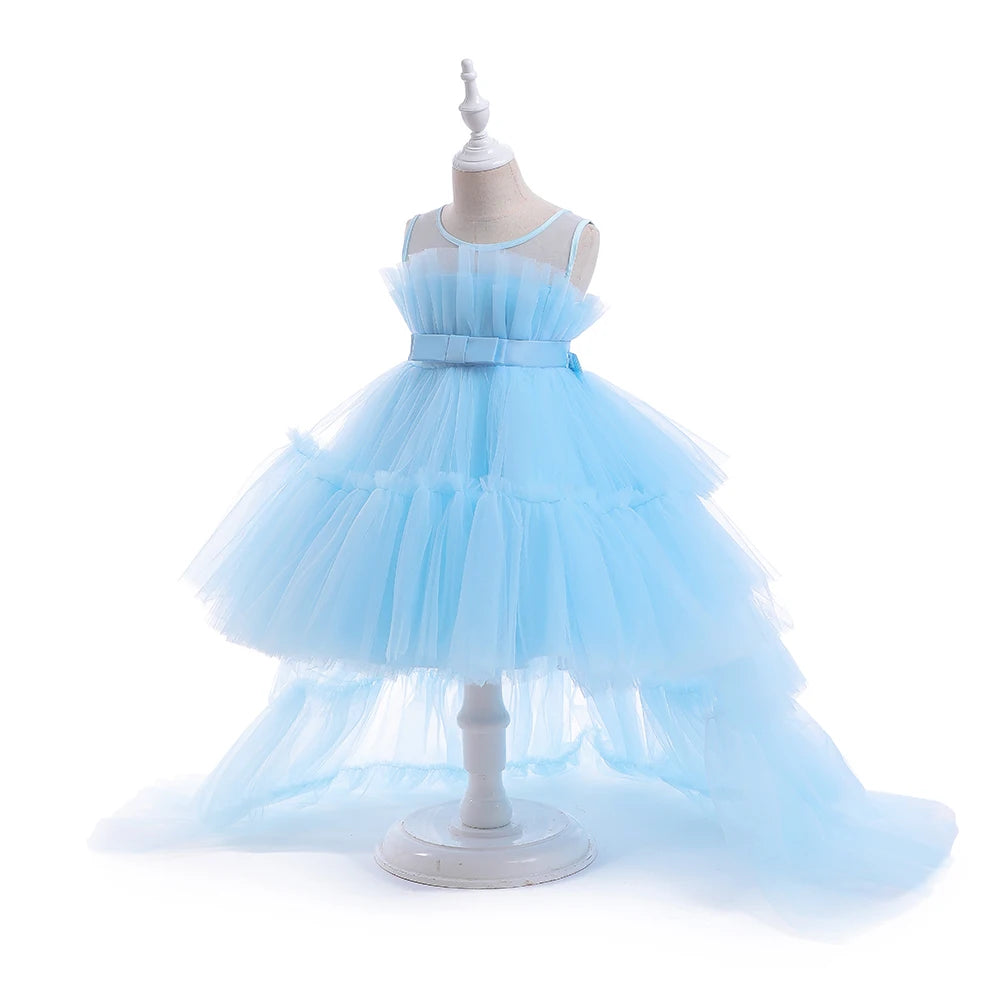 Robes d'été pour bébés filles, demoiselles d'honneur, baptême, tulle, traîne, robe de princesse de mariage, anniversaire, robe de première communion pour filles, avec nœud.