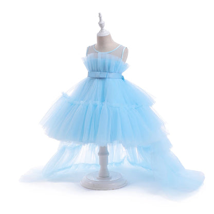 Robes d'été pour bébés filles, demoiselles d'honneur, baptême, tulle, traîne, robe de princesse de mariage, anniversaire, robe de première communion pour filles, avec nœud.