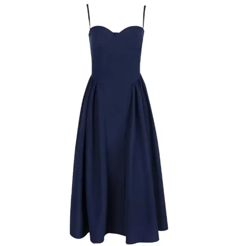 Elegante abito longuette con cinturino per spaghetti da donna Party Slim A Line Solid Bretelle Abiti da donna Nuova moda primavera estate Abiti sexy