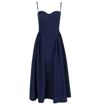 Elegante abito longuette con cinturino per spaghetti da donna Party Slim A Line Solid Bretelle Abiti da donna Nuova moda primavera estate Abiti sexy
