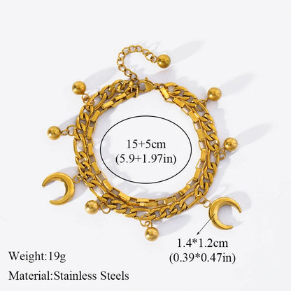 EILIECK Bracciale con ciondolo stella marina luna stella color oro in acciaio inossidabile 316L per le donne Nuovo regalo di gioielli con catena da polso alla moda