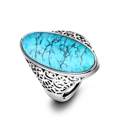 Bagues pour femmes en argent S925, bijoux raffinés, aventurine bleue vintage, turquoise creuse, bague élégante, cadeau