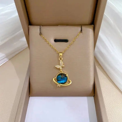Squisito micro intarsiato zircone farfalla nappa collana per le donne gioielli girocollo in acciaio inossidabile luna farfalla fiore clavicola