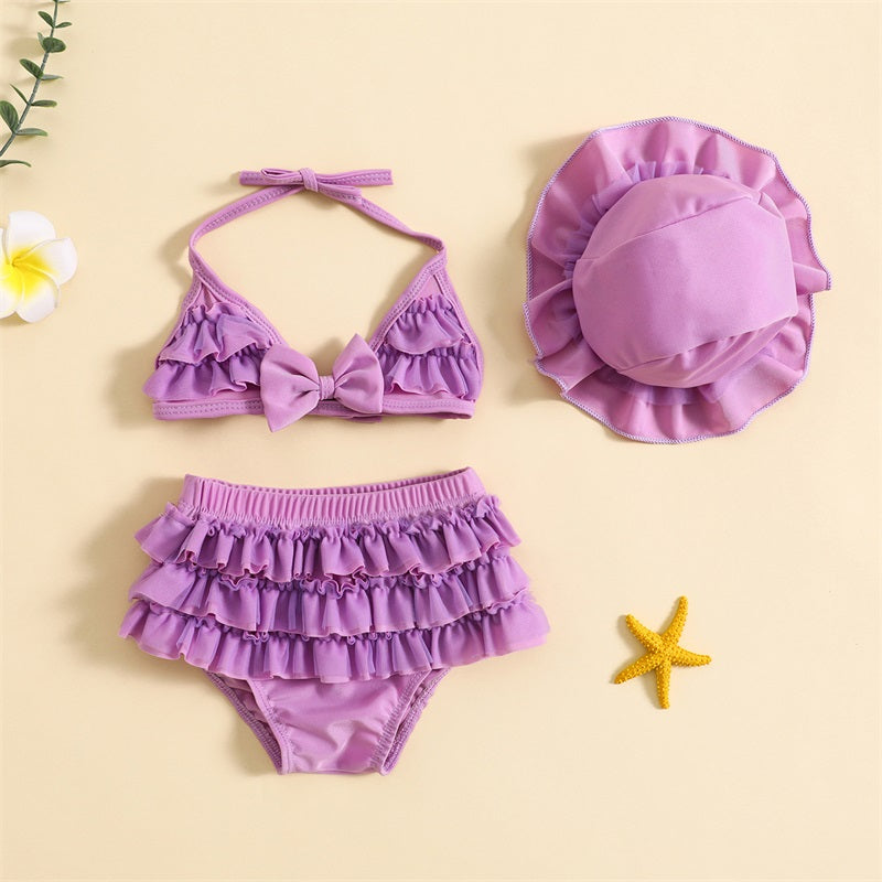 Tregren 0-24M neonate 3 pezzi bikini Set con berretti da bagno Ruffle Bandage Bow costume da bagno Summer Swimwear Beach costume da bagno