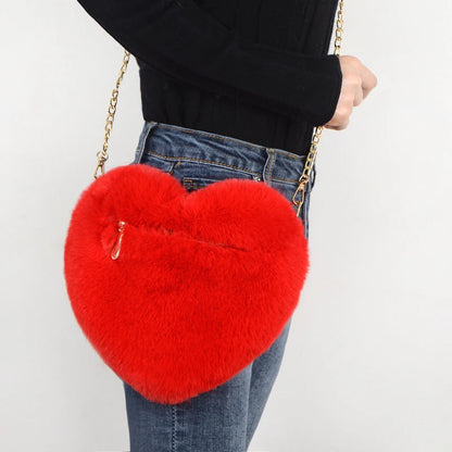 Borse a forma di cuore da donna alla moda Borse a tracolla in pelliccia sintetica carina Borsa a tracolla a catena in morbida peluche da donna Shopper Totes