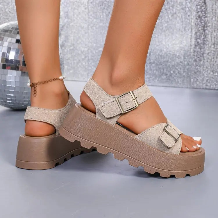 Chunky Plateau-Sandalen für Damen, 5 cm Keilabsatz, lässige Pantoletten mit dickem Boden für den Strand 320
