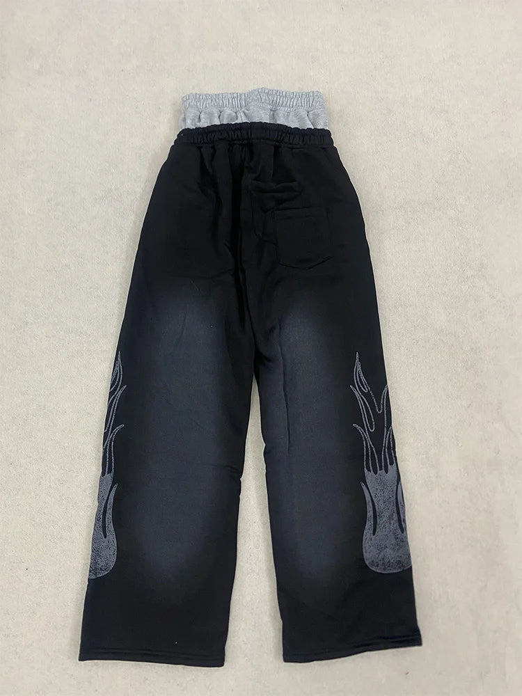 Pantaloni Casual Larghi e Dritti con Ricami e Stampe, Moda Autunno-Inverno per Uomo e Donna