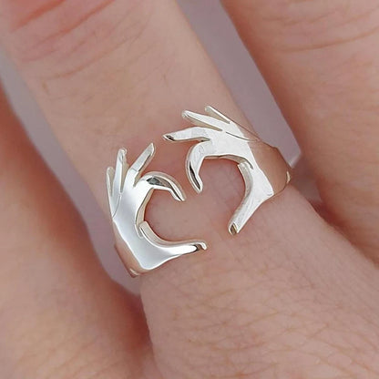 Huitan Double Hand Heart Love Coppia Anelli Anelli di apertura regolabili alla moda per donne/uomini Hug Hands Design Gioielli alla moda