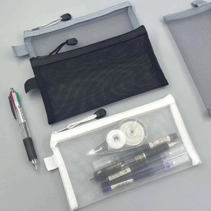 Borsa per penne in rete con cerniera trasparente in nylon Borse per file per studenti Borsa speciale per garza in rete per esame Custodia per trucco per cosmetici in rete per i viaggi