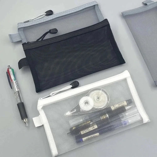 Borsa per penne in rete con cerniera trasparente in nylon Borse per file per studenti Borsa speciale per garza in rete per esame Custodia per trucco per cosmetici in rete per i viaggi