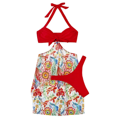 Vendita calda Bikini Set per adolescenti costume da bagno donna Plus Size Strap Wrap Pad stampe a vita alta Bikini Set perizoma costume da bagno