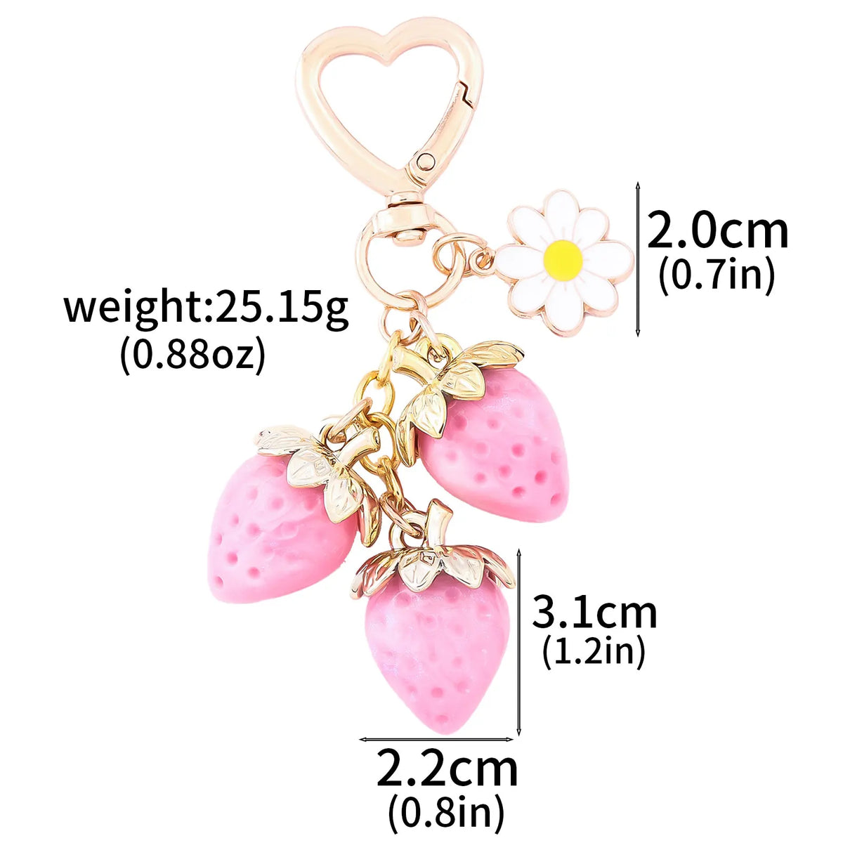 Simpatico portachiavi con ciondolo a forma di borsa con fragola, cuore Kawaii, fiore, margherita, portachiavi per donne, ragazze, borsa, ciondolo, accessori regalo