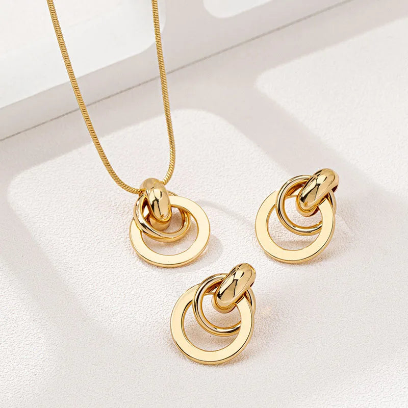 Ensemble de bijoux fantaisie 3 pièces en métal géométrique cercle pour femmes, design polyvalent, adapté au quotidien et à diverses occasions