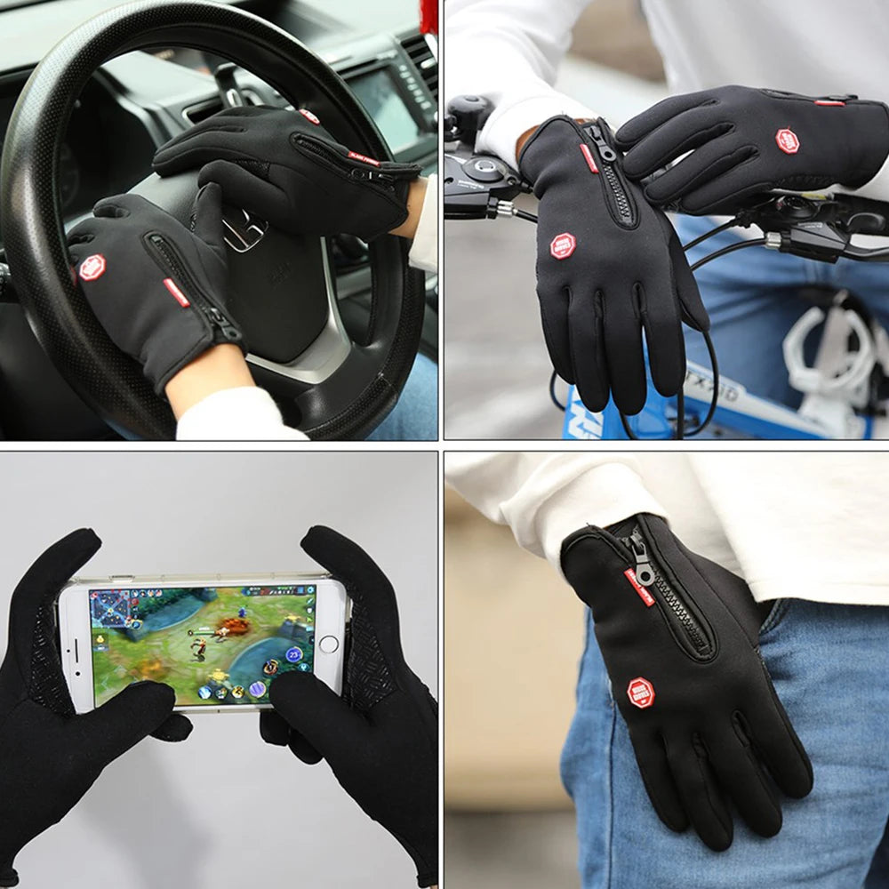 Guanti Sportivi Autunno Inverno per Uomo e Donna, Guanti da Moto in Pile con Zip, Touchscreen, Caldi, Idrorepellenti, Antivento e Antiscivolo per Ciclismo