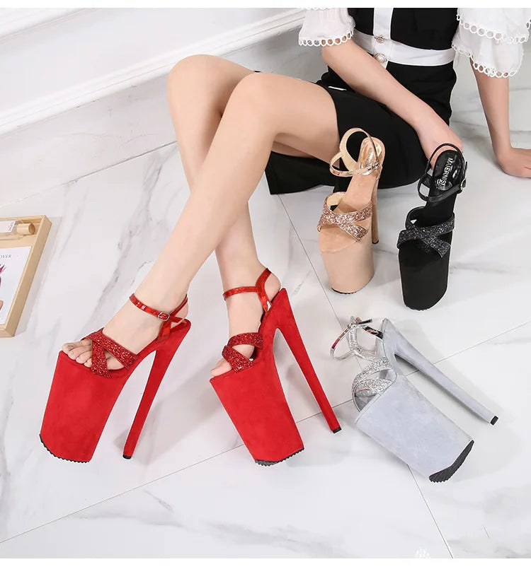 Black matte women's shoes with super high heels 26CM ladies shoes  Sandals women High Heels  luxury on sale Art Appreciation