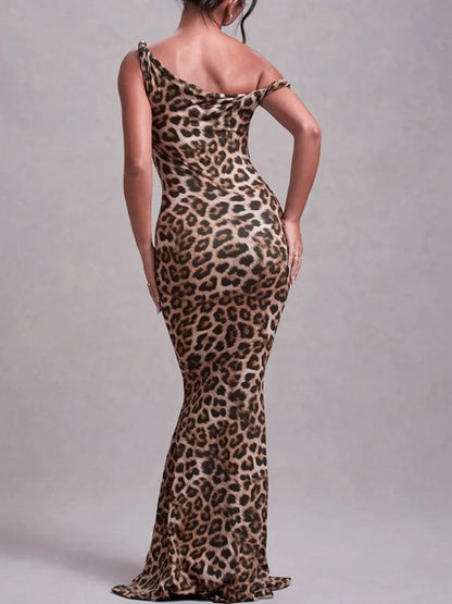 Summer Sexy Print Off-Shoulder Evening Dress Fashion Women Elegant Slim Fit Long Dresses