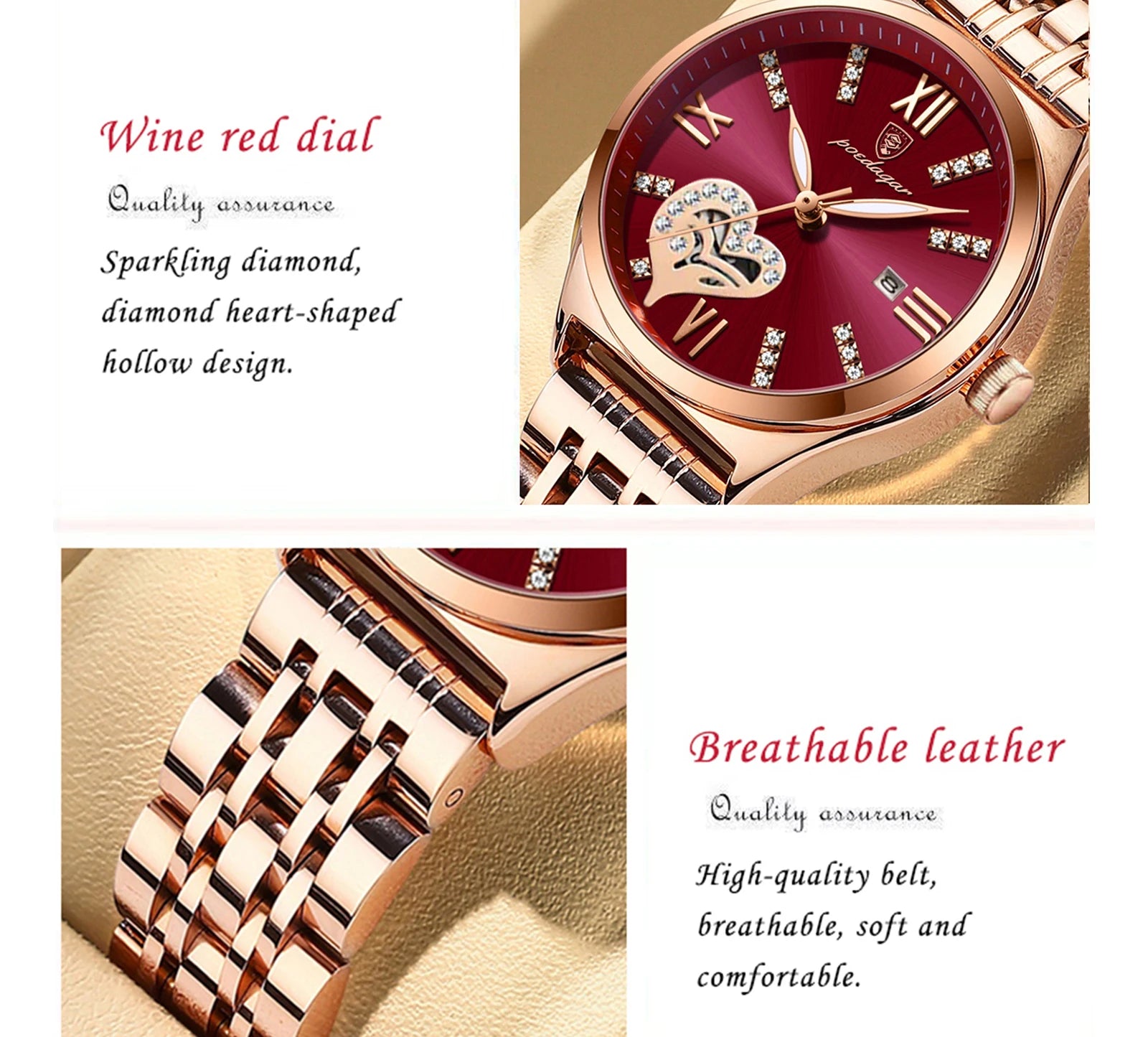Orologi di lusso POEDAGAR per donna, impermeabili, luminosi, con datario, in acciaio inossidabile, casual, orologio da polso al quarzo da donna.