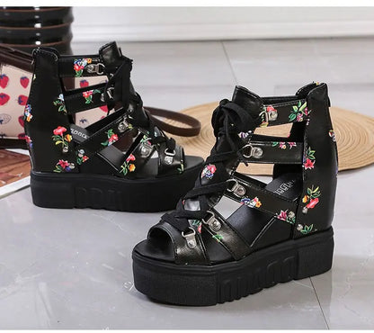 Women Shoes 2025 Summer Sandals 12cm Wedge Platform Open Toe Sandals Woman Rome High Heels Casual Shoes Lady Female Sandalias