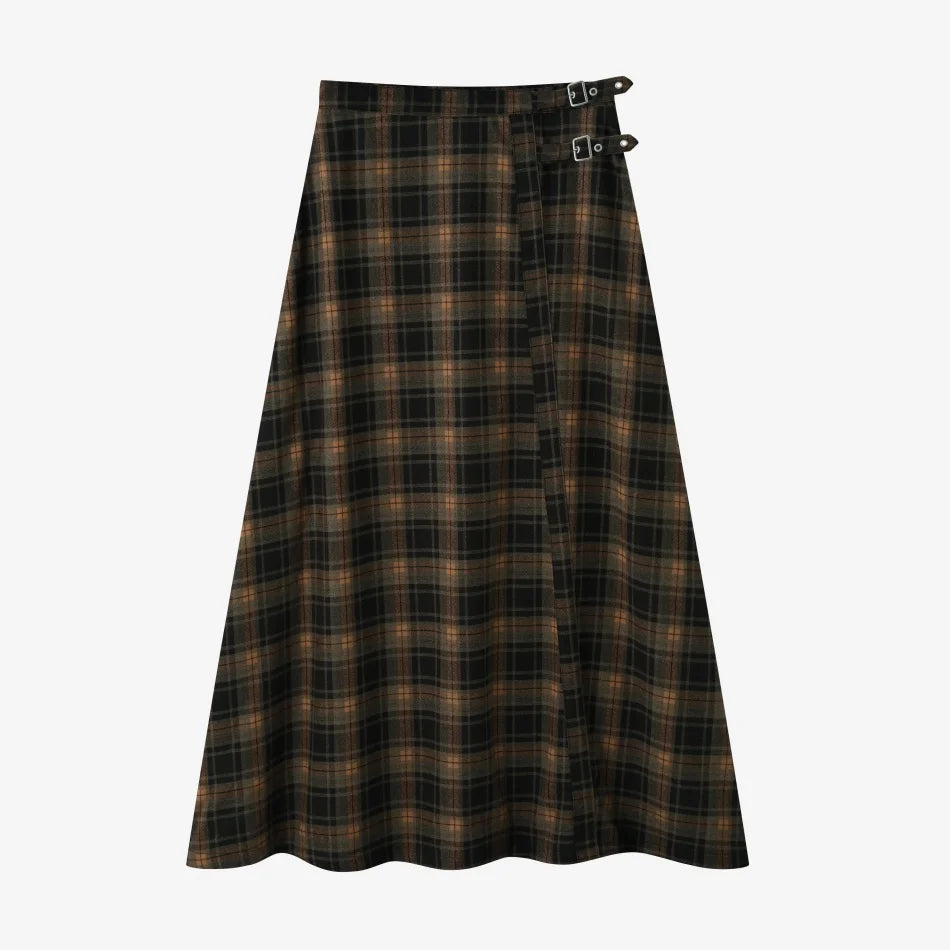 AS AW26 top a maglia ricamato con collo alto + gonna a quadri con fibbia, abbinamento di abbigliamento femminile