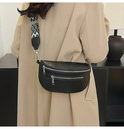 Marsupio da donna Marsupio da strada multitasche Borsa da petto in pelle PU Borsa a tracolla con tracolla larga alla moda Borse a tracolla solide retrò