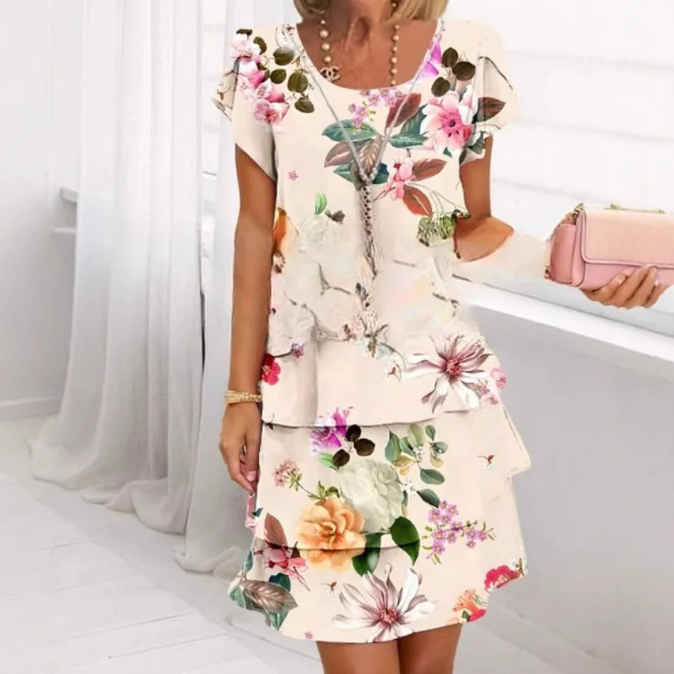 Abito longuette a maniche corte Befree da donna con volant larghi e grandi abiti casual floreali midi estivi grandi