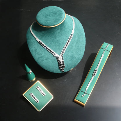 Fashion Jewelry Set For Women Party Gift Simply Wedding Bridal 4PCS Jewelry Necklace Earring Bracelet Ring Evening Gown Accessor