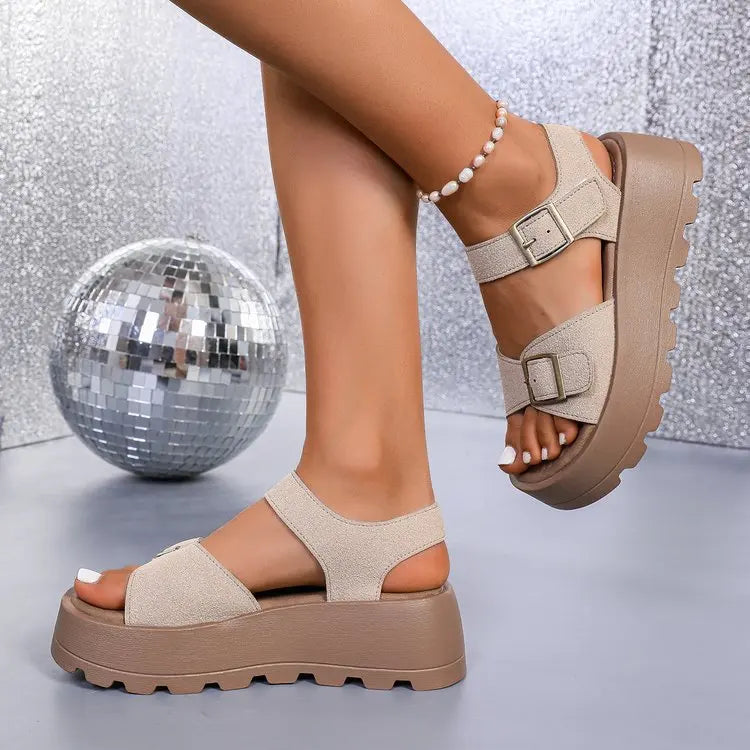 Chunky Plateau-Sandalen für Damen, 5 cm Keilabsatz, lässige Pantoletten mit dickem Boden für den Strand 320