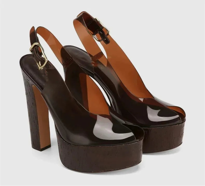 Sandali estivi da donna con tacco alto e suola spessa, sandali trasparenti alla moda per taglie forti da donna 34-44.