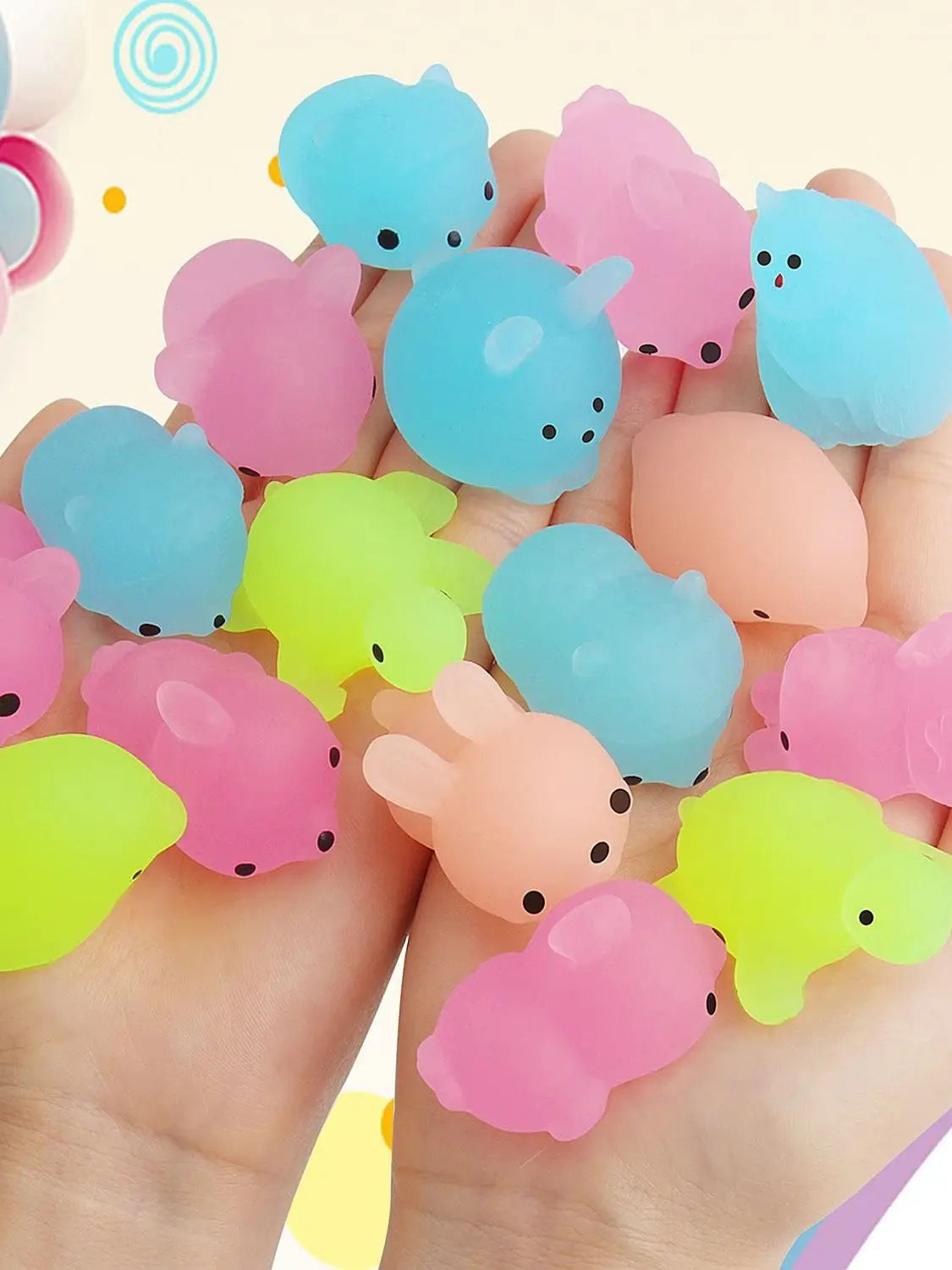 12 Pezzi di Squishies Luminosi Mochi, Giocattoli Antistress a Forma di Animali, Mini Giocattoli Antistress Mochi Animali Kawaii