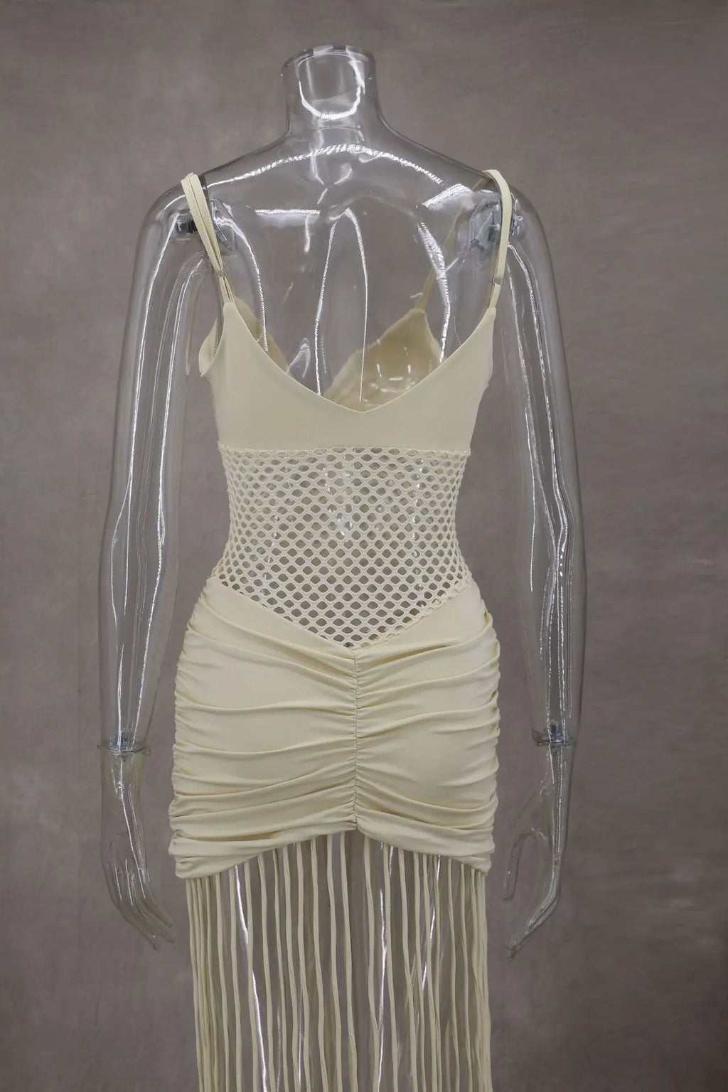 Abito con fionda con giunture sull'orlo con nappa Abito da donna sexy con vita scava fuori Abiti aderenti pieghettati elasticizzati Abito da spiaggia estivo solido femminile