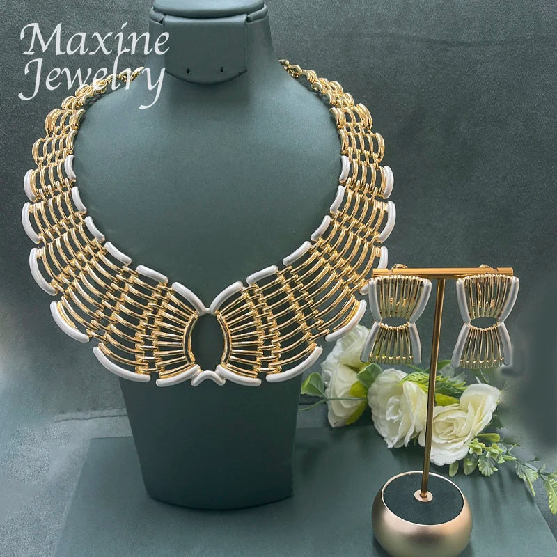 Ensemble de bijoux original plaqué or 18 carats de Dubaï pour femme, collier, boucles d'oreilles, bracelet, bague, cadeau de mariage, de fête, style italien exquis