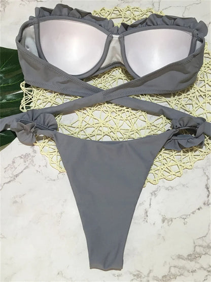 Bikini Sexy con Stampa Animalier Leopardata, Costume da Bagno Push-Up per Donne, Set Bikini 2026, Costume Brasiliano, Top a Fascia, Slip a Perizoma, Abbigliamento da Spiaggia