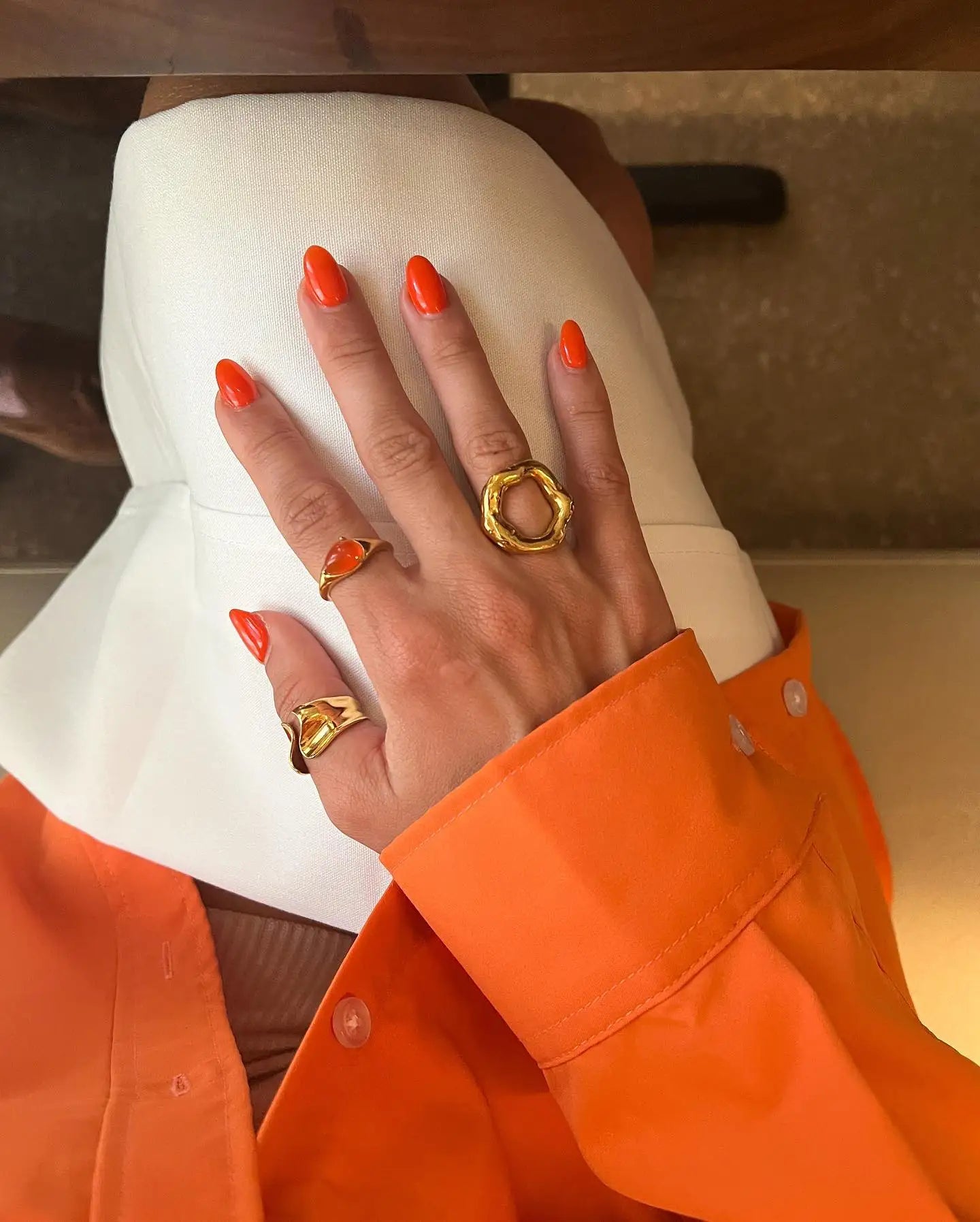 Uworld Anello geometrico largo in acciaio inossidabile di alta qualità Colore oro 18 carati Impermeabile Moda minimalista Dichiarazione Gioielli con fascino Wome
