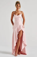 Damen-Sommerkleidung Sexy Halfter Neckholder Rückenfrei Rüschensaum Maxikleid für Frauen Polyester Satin Bodycon Kaftan Abaya Galabia