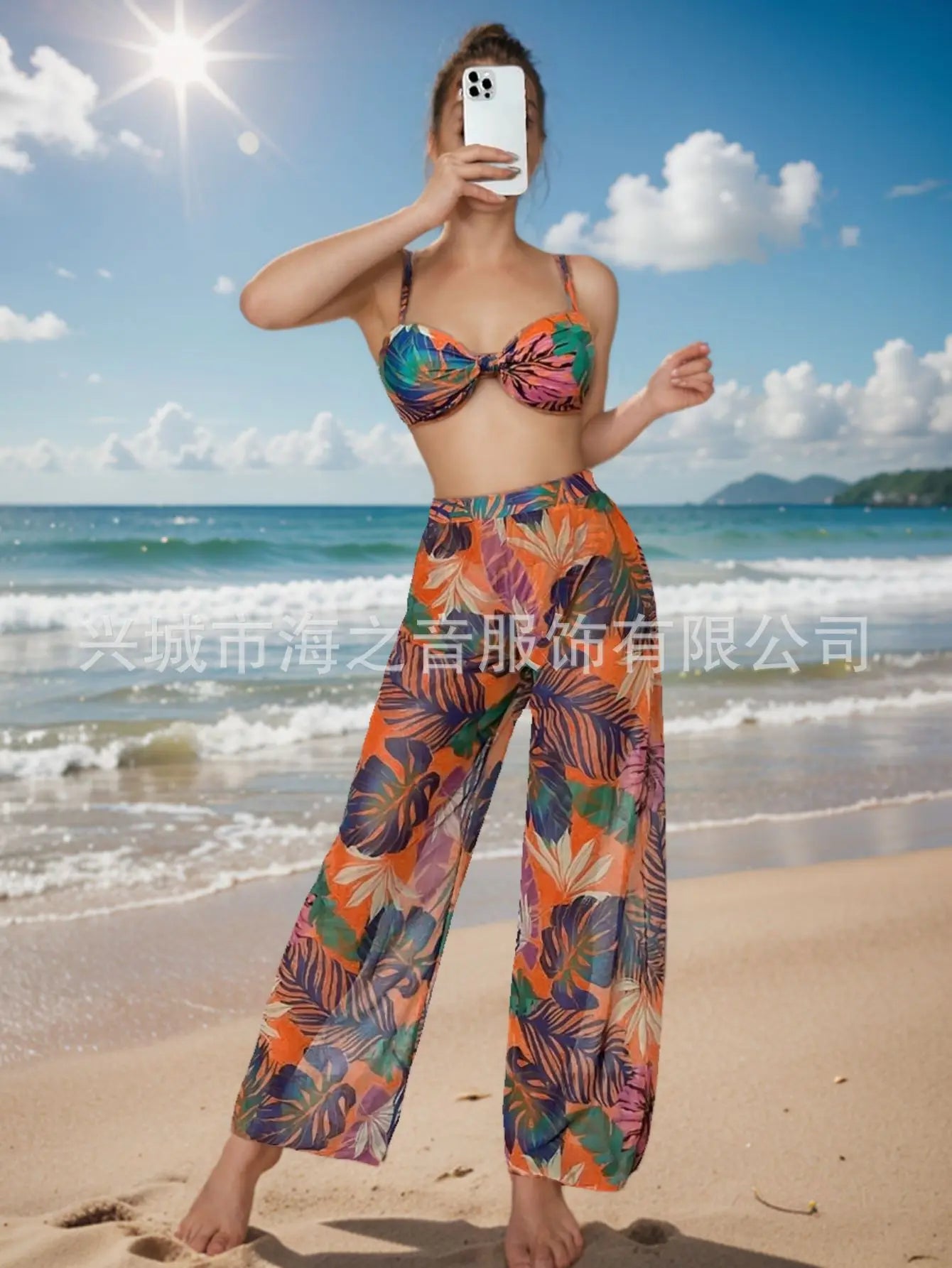 Nuovo costume da bagno bikini sexy pantaloni a rete costume da bagno da donna diviso in tre pezzi