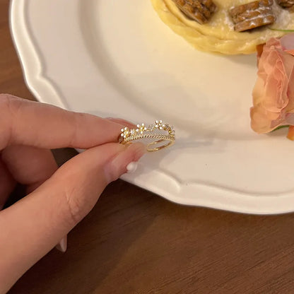 Anelli di apertura del fiore di zircone di lusso per le donne Cubic Zirconia Rosa Fiore di ciliegio Tulipano Anello da dito regolabile Gioielli da sposa