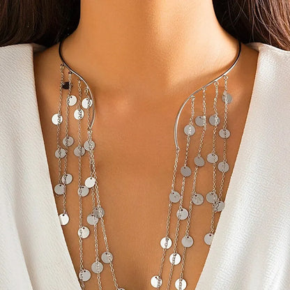 Sexy Goth lungo nappa paillettes imitazione perla ciondolo aperto Torques collana girocollo per le donne Vintage petto catena mer accessori