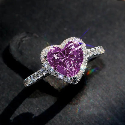 Anelli di fidanzamento classici a forma di cuore color argento per le donne Bianco Rosso CZ Pietra intarsiata Gioielli di moda Regalo per la festa nuziale