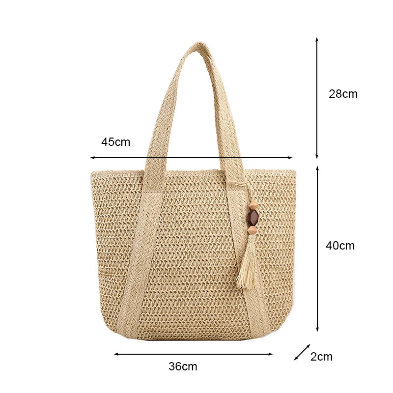 Borsa a tracolla tessuta estiva borsa da spiaggia da donna borsa da viaggio con nappe da viaggio in paglia lavorata a maglia fatta a mano di grande capacità