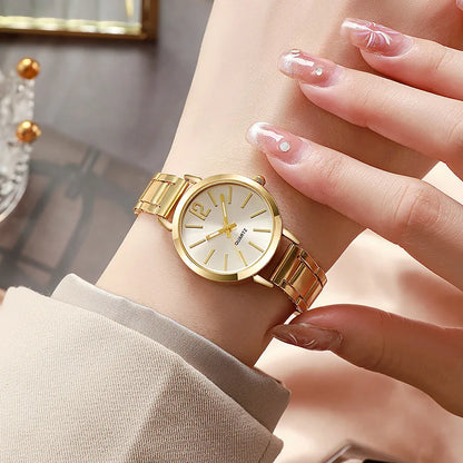 Set da 2 pezzi orologio da donna di lusso quadrante semplice cinturino cavo moda braccialetto in oro orologio da polso al quarzo orologi da donna per studenti Reloj Mujer