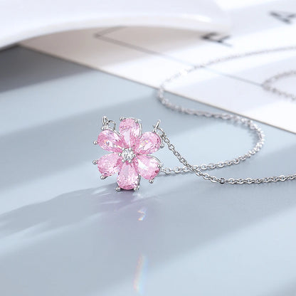Parure de bijoux pour femmes bague de mariage à la mode zirconium rose cristal fleur pendentif bracelets boucles d'oreilles colliers bagues FCGJHW