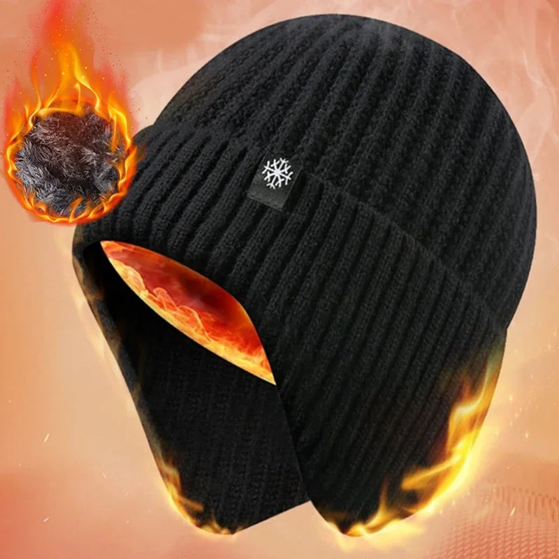 Cappello lavorato a maglia invernale da uomo all'aperto Peluche Calore Berretto con visiera Paraorecchie Moda casual Foderato in pelliccia sintetica Cappelli bomber Protezione per le orecchie da ciclismo