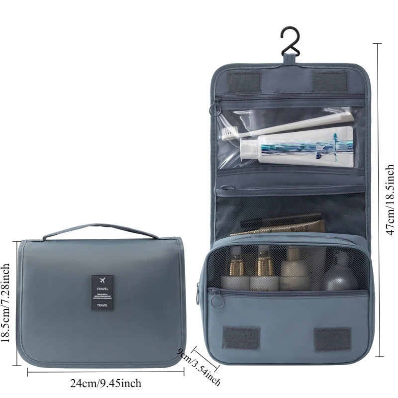 Borsa da Toilette Portatile con Gancio, Multifunzionale, Impermeabile, Resistente all'Usura, Multi-Strato, Grande Capacità, per Trucchi