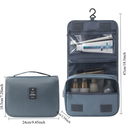 Borsa da Toilette Portatile con Gancio, Multifunzionale, Impermeabile, Resistente all'Usura, Multi-Strato, Grande Capacità, per Trucchi