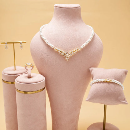 017068 Damen Perlenkette Sets Kubische Zirkonia Schmuck Set Dubai Dinner Anzug Party Verlobung Handgemachter Schmuck Accessoires