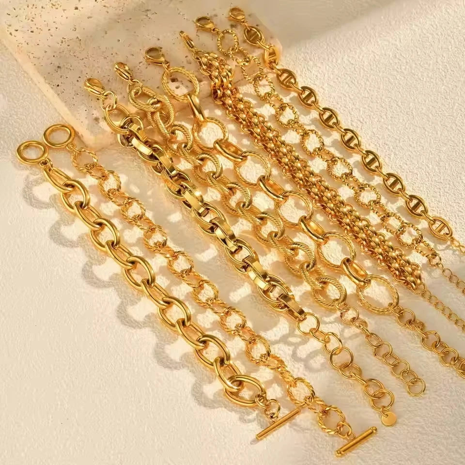 Braccialetti a ginocchiera robusti e audace da donna, bracciale a catena a maglie con fibbia OT in acciaio inossidabile placcato oro senza appannamento