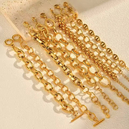 Braccialetti a ginocchiera robusti e audace da donna, bracciale a catena a maglie con fibbia OT in acciaio inossidabile placcato oro senza appannamento